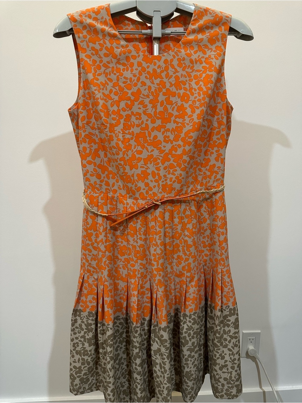 Calvin Klein Orange and Beige Floral Midi Dress